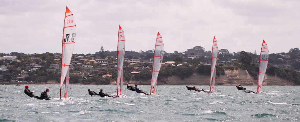 Close 29er skiff racing - what could be more fun on a sunny day? - NZ 29er National Championships 2013 © John Adair
